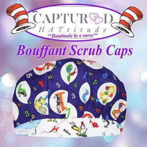 NWOT Handmade Dr. Seuss Bouffant Scrub Cap Surgical Hat, Counting with Seuss